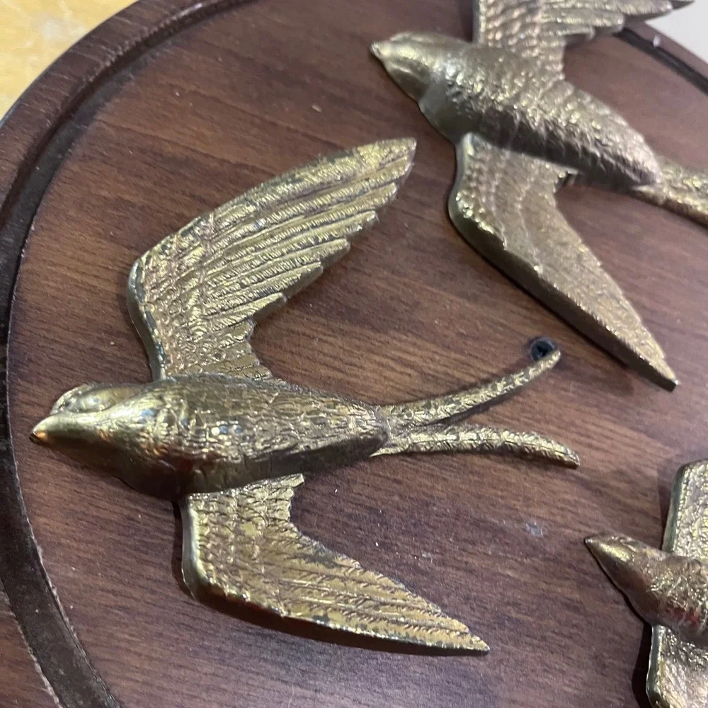 Vtg 1984 Burwood Products Gold Swallow Bird Wall Plaque Set 3 USA 2682-3 MCM